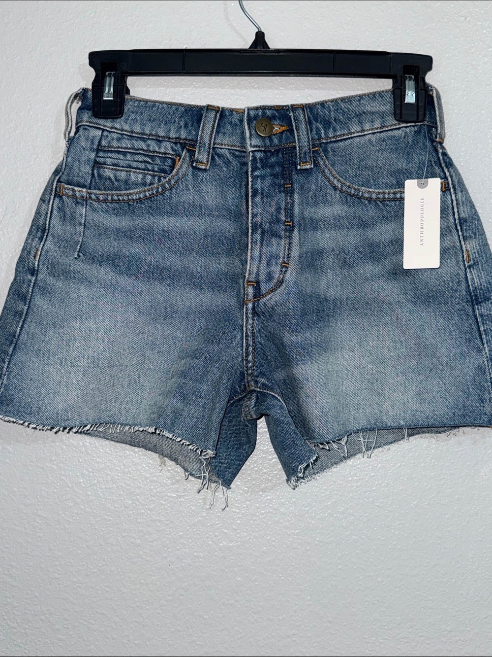 Pilcro by Anthropologie Mid-Rise Frayed Hem Denim Shorts - Blue